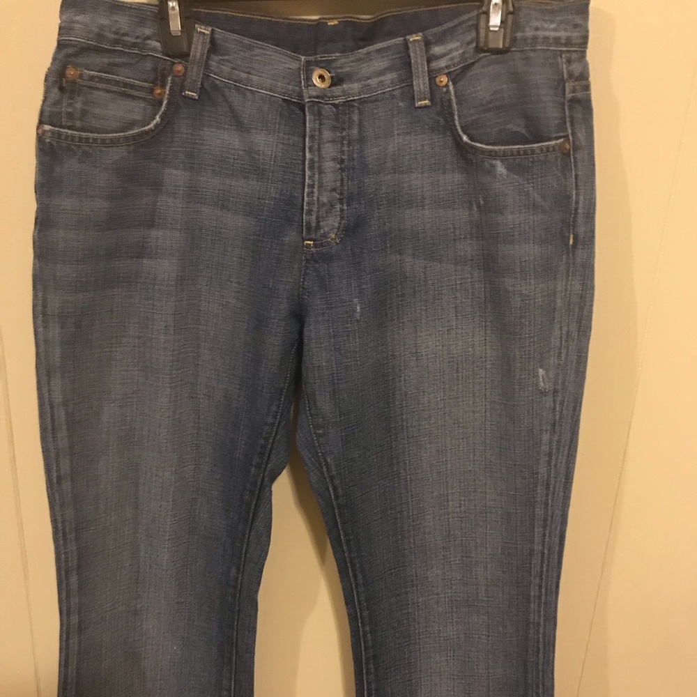 Nice button fly boot cut jeans.